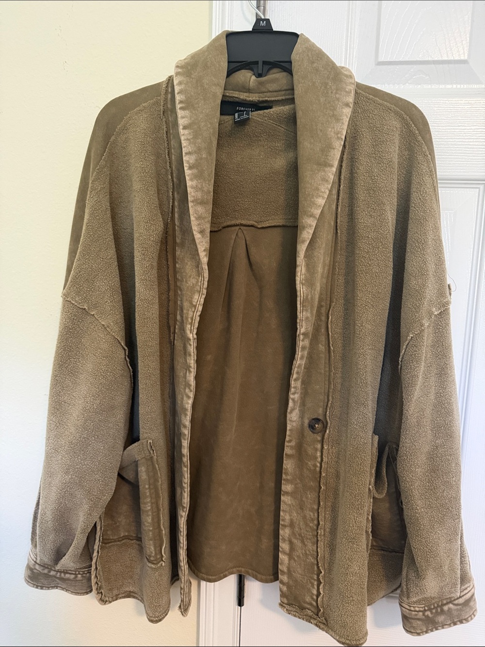 Forever 21 Olive-Tan Lightweight Shawl Collar Jacket
